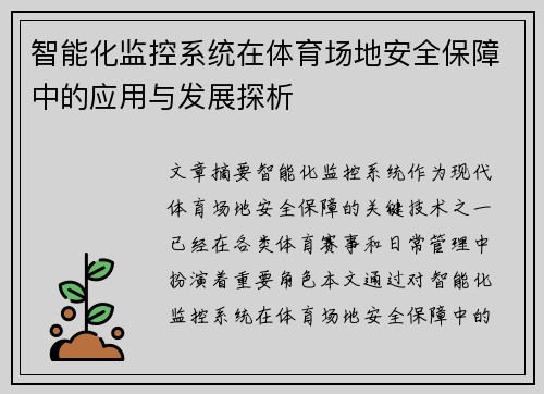 智能化监控系统在体育场地安全保障中的应用与发展探析